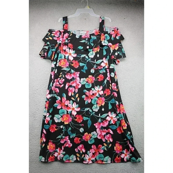 Catherines Summer Silky Flowy Black & Floral  Dress-Size 2XL - Picture 1 of 9